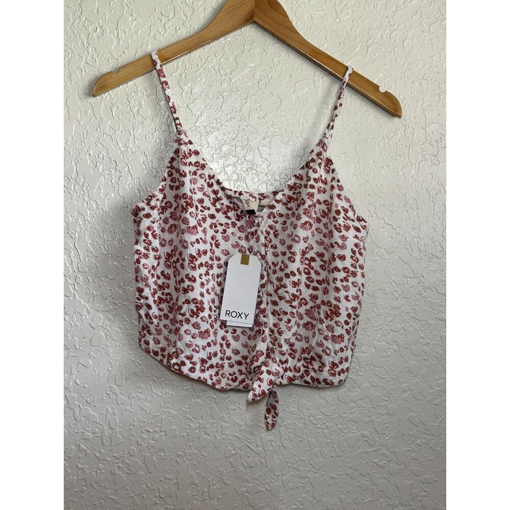 Roxy “Tiny Mutinies” Pink Leopard Tie Front Crop Top Women’s Size XL NWT